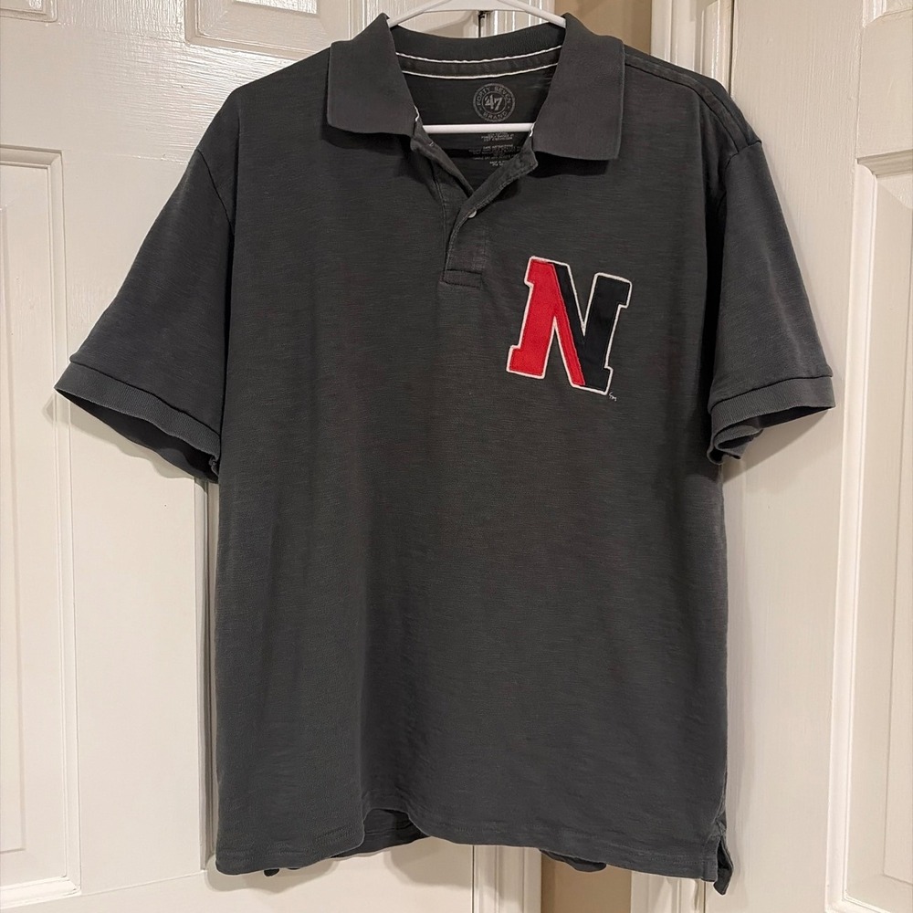 '47 Brand Polo Men Medium Gray Nebraska Huskers Slub Cotton